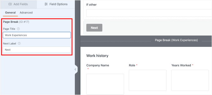 Editing Page Break settings