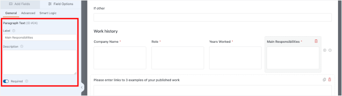 Customizing the paragraph fields' settings