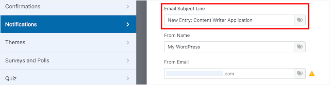 Editing email notifications premade subject copy