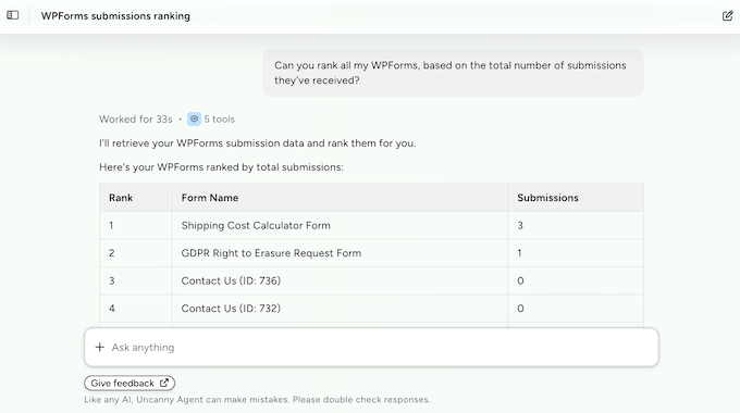 Fetching form data using an AI assistant 