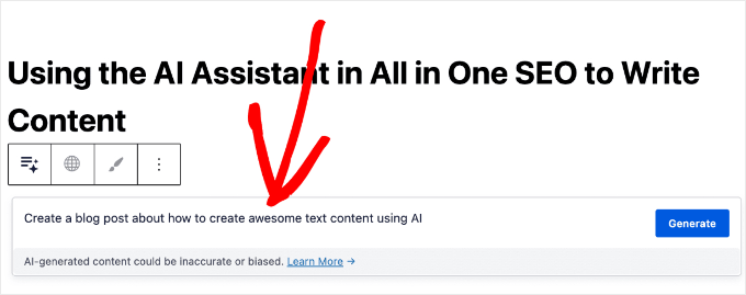 Using the AIOSEO AI Assistant in the WordPress Block Editor