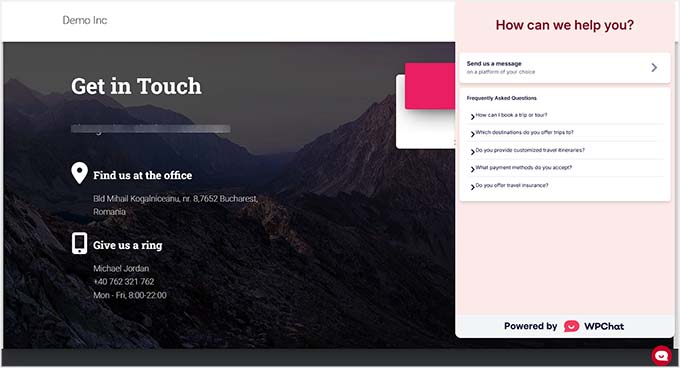 An example of a live chat plugin, created using WPChat
