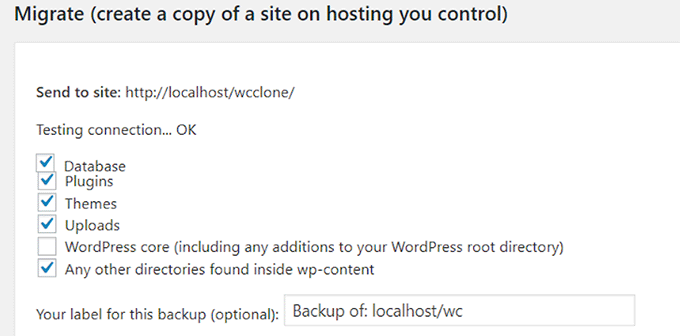 Migrate site with UpdraftPlus