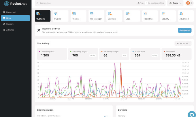 Rocket.net ease of use dashboard