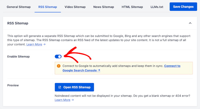 Abilitazione della sitemap RSS