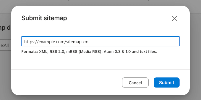 Aggiunta dell'URL della sitemap in Bing Webmaster Tools
