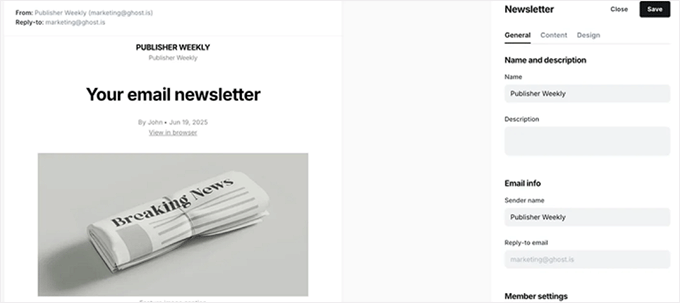 Create a newsletter in Ghost Create a newsletter in Ghost