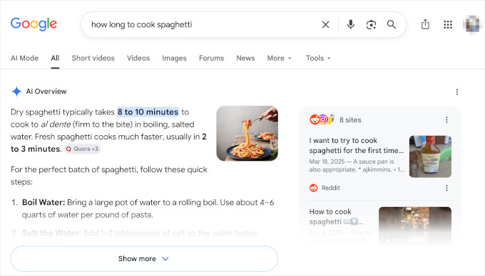 Google AI概要「スパゲッティの作り方」