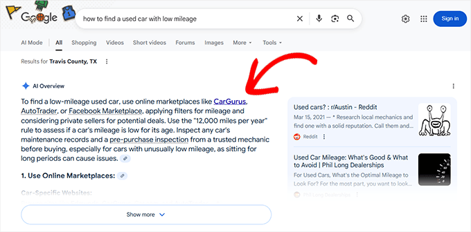 An example of an AI Overview in the Google search results