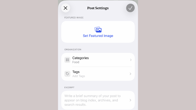 Configurarea setărilor postării în aplicația mobilă WordPress