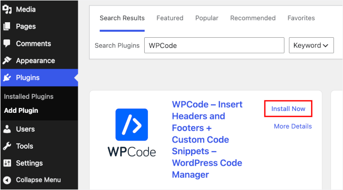 Installation de WPCode