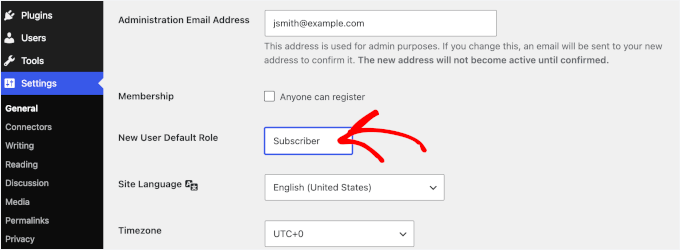 New user default role in WordPress