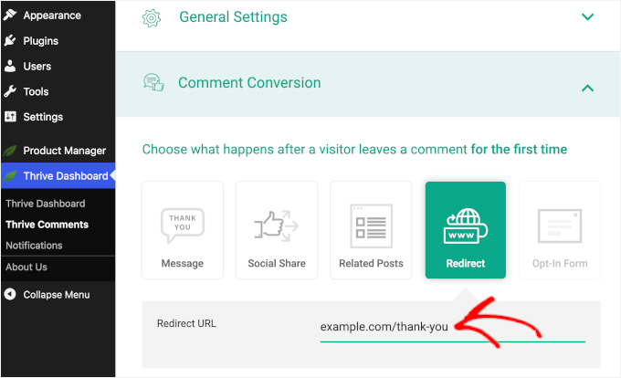 Redirection des commentaires à l'aide de Thrive Comments