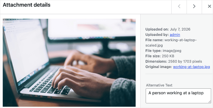 WordPress media library showing a newly uploaded image via MCP