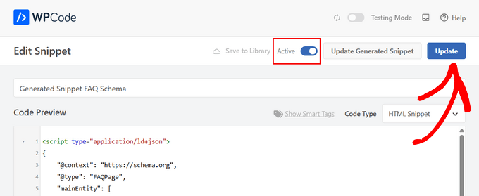 Activate and update the FAQ schema snippet