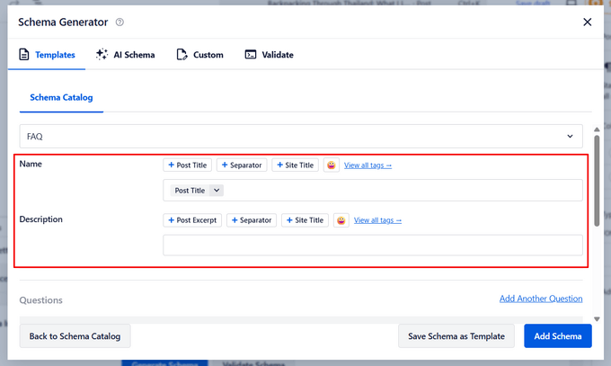 Add name and description for FAQ schema