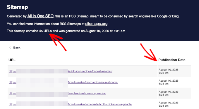 All in One SEOによって生成されたWordPress RSSサイトマップ