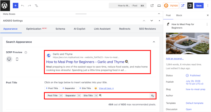 Ajouter un emoji au titre SEO à l'aide d'AIOSEO