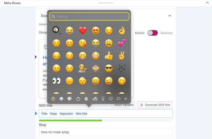 Ajouter un emoji au titre SEO à l'aide d'un raccourci clavier