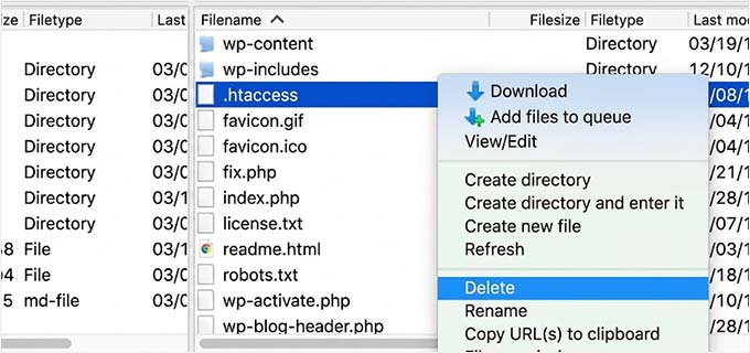 WordPressの.htaccessファイルを削除する
