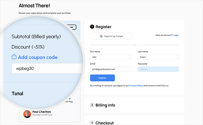 Depicter Slider Checkout-Seite Exklusiven Gutschein für WPBeginner-Benutzer hinzufügen