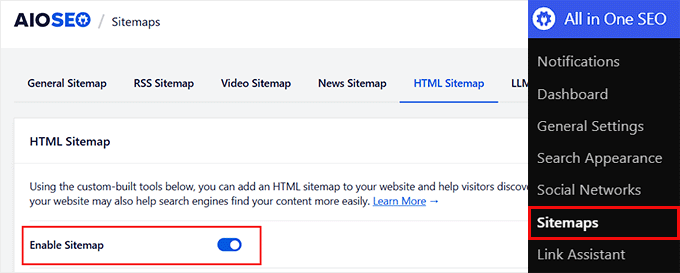 AIOSEOでHTMLサイトマップを有効にする