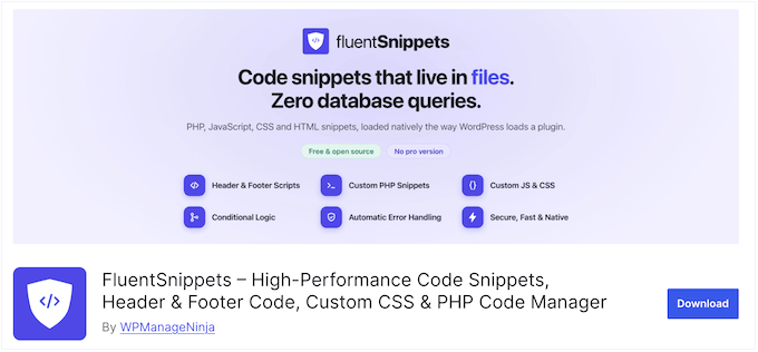 FluentSnippets – Bestes 100 % kostenloses Plugin mit dem kleinsten Fußabdruck