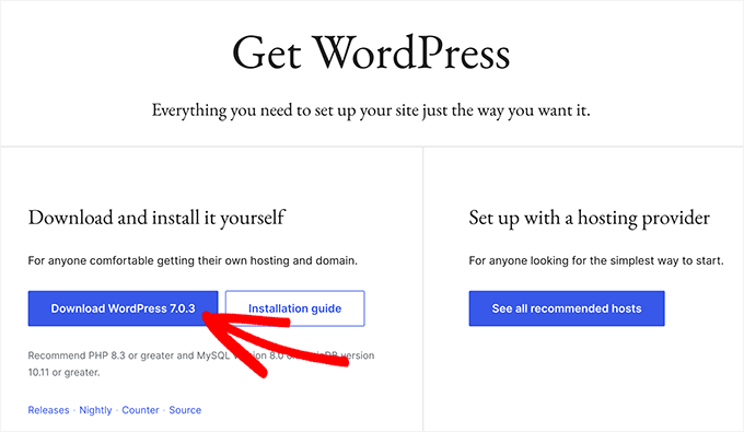 WordPressウェブサイトからWordPressの最新バージョンをダウンロードします。