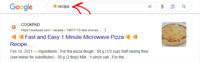 Emoji pizza dans la barre de recherche