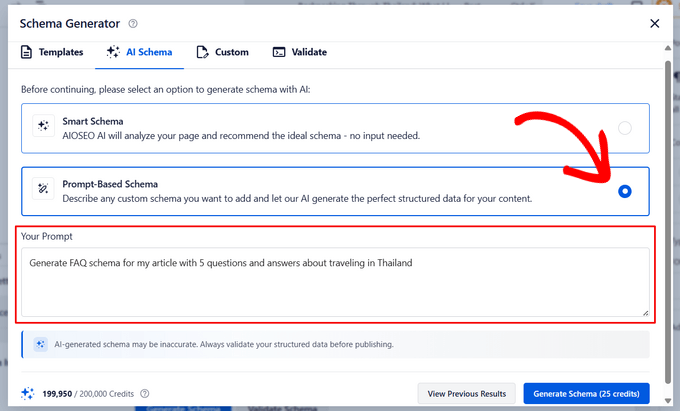 Prompt-based schema in All in One SEO