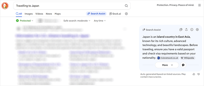 Search Assist-Funktion in DuckDuckGo
