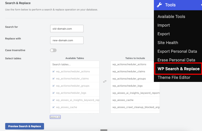 Pesquisar e substituir para atualizar os URLs do WordPress após uma migração de site