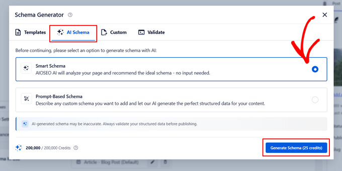 Select the smart schema option to automatically create FAQ schema from your post