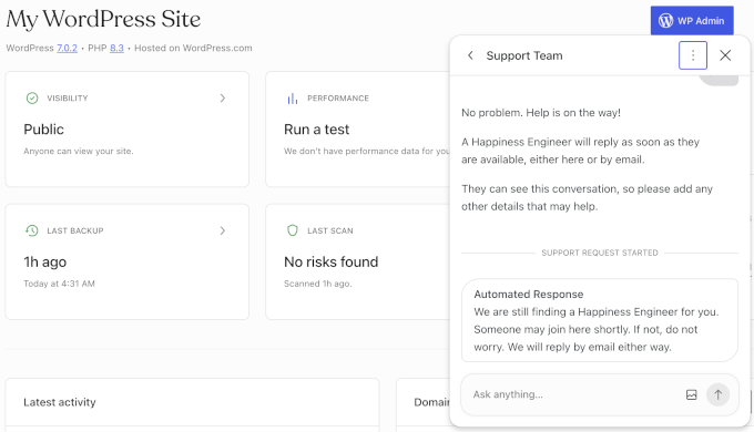 WordPress.com live chat support